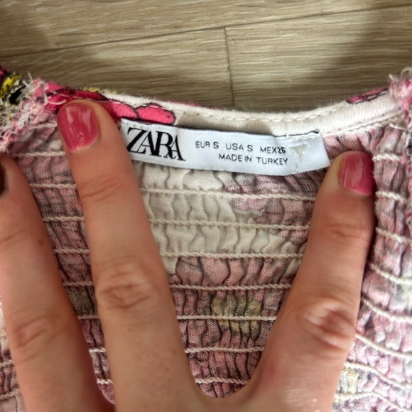 ZARA Pink Floral Puff Sleeve Mini Dress - Picture 2 of 7